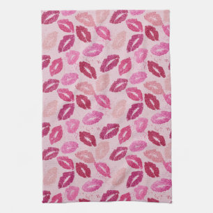 Pink Lipstick Kiss Seamless Pattern Kitchen Towel