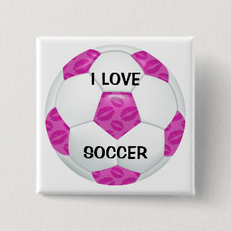 Pink Lipstick Kisses Pink Soccer Ball 2 Inch Square Button
