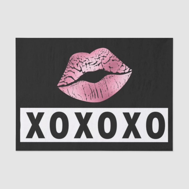 Pink Lipstick Kisses XOXO Black And White Love Tissue Paper (Front)