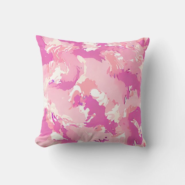 Pink liquid abstract pattern and white  throw pillow (Front)