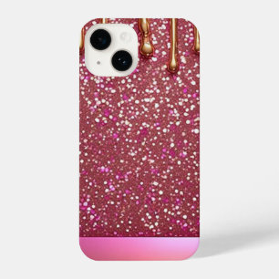 💖 Pink Liquid Glitter Flow Over Gold Luxe ✨👑 iPhone 14 Case
