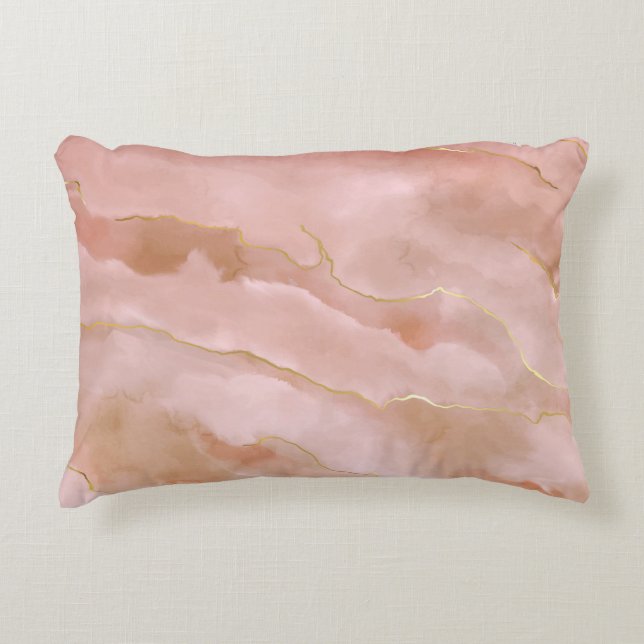 Pink Liquid Marble Gold Texture Accent Pillow (Front)