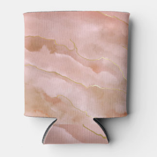 Pink Liquid Marble Gold Texture Can Cooler