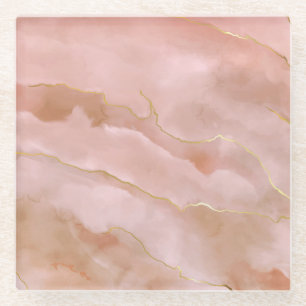 Pink Liquid Marble Gold Texture Glass Coaster