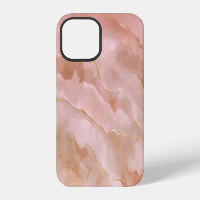 Pink Liquid Marble Gold Texture iPhone Case (Back)