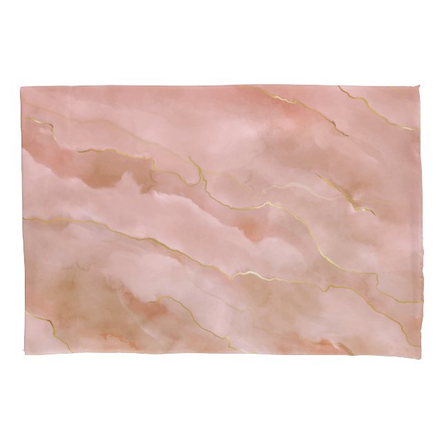 Pink Liquid Marble Gold Texture Pillowcase (Front)