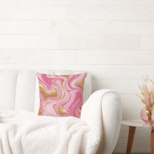 Pink liquid with golden streaks throw pillow