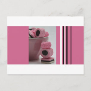 pink liquorice allsorts postcard