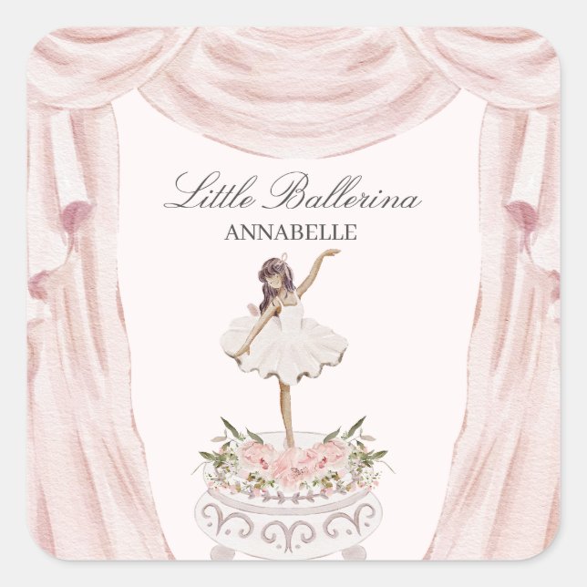 Pink Little Ballerina Baby Shower or Birthday Square Sticker (Front)