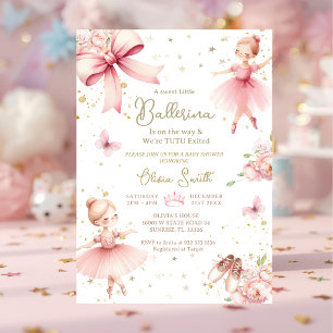 Pink Little Ballerina Is On The Way Baby Shower  Invitation