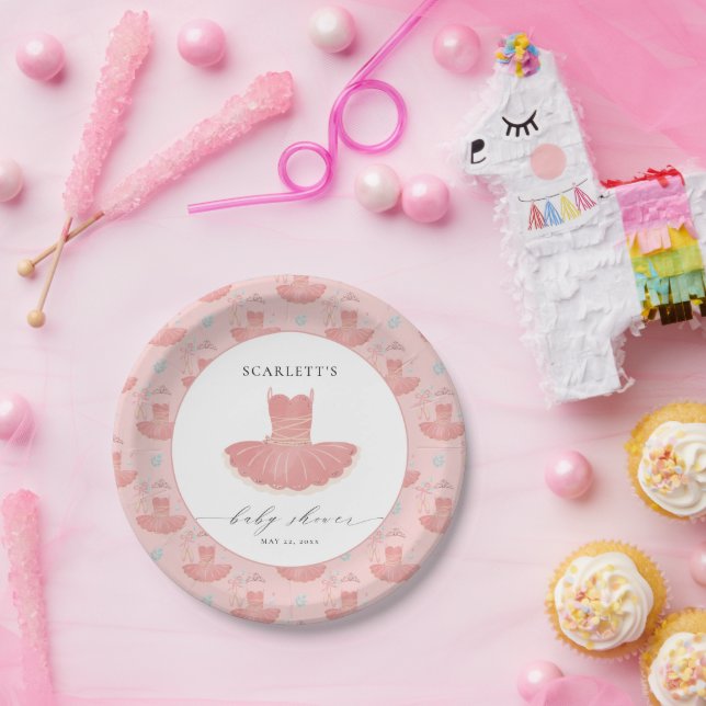 Pink Little Ballerina Tutu Baby Girl Baby Shower  Paper Plate (Party)