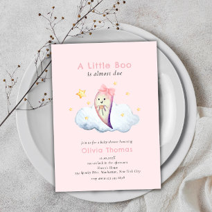 Pink Little Boo Bow Ghost Girl Baby Shower Invitation