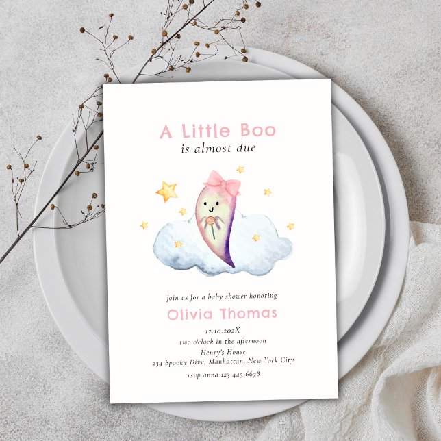 Pink Little Boo Bow Ghost Halloween Baby Shower Invitation (Pink Little Boo Bow Ghost Halloween Baby Shower Invitation)
