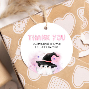 Pink Little Boo Ghost Witch Baby Shower Round Favour Tags