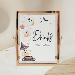 Pink Little Boo Halloween Baby Shower Drinks Poster