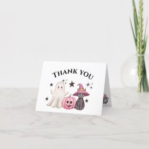 pink Little Boo Pumpkin Halloween Baby Shower  Thank You Card