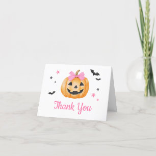 Pink Little Boo Spooky Pumpkin Baby Shower Thank You Card