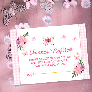 Pink Little Butterfly Baby Shower Diaper Raffle  Enclosure Card