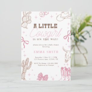 Pink Little Cowboy On The Way Baby Shower Vintage  Invitation