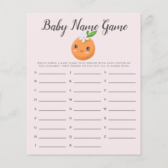 Pink Little Cutie Baby Name Shower Game (Front)