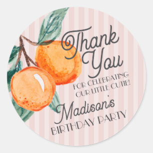 Pink Little Cutie Citrus Birthday Party Favour Classic Round Sticker
