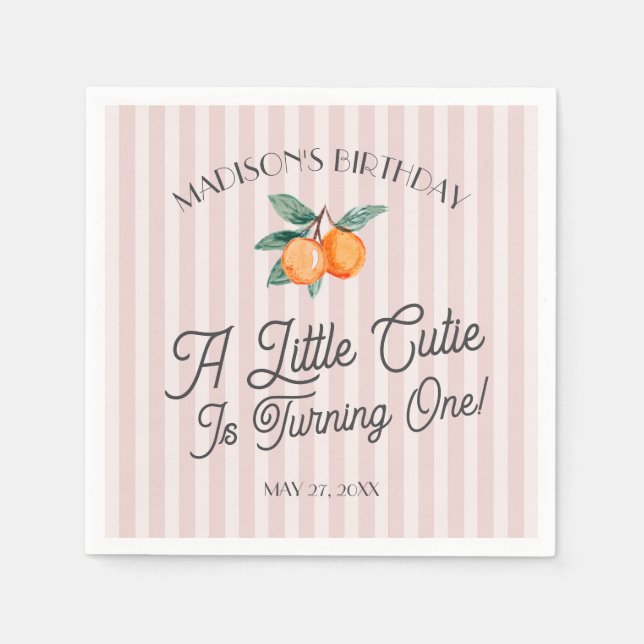 Pink Little Cutie Pastel Citrus Birthday Party Napkin (Front)