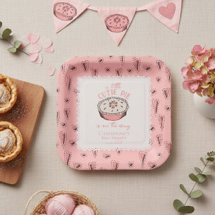 Pink Little Cutie Pie Autumn Baby Girl Shower Paper Plate