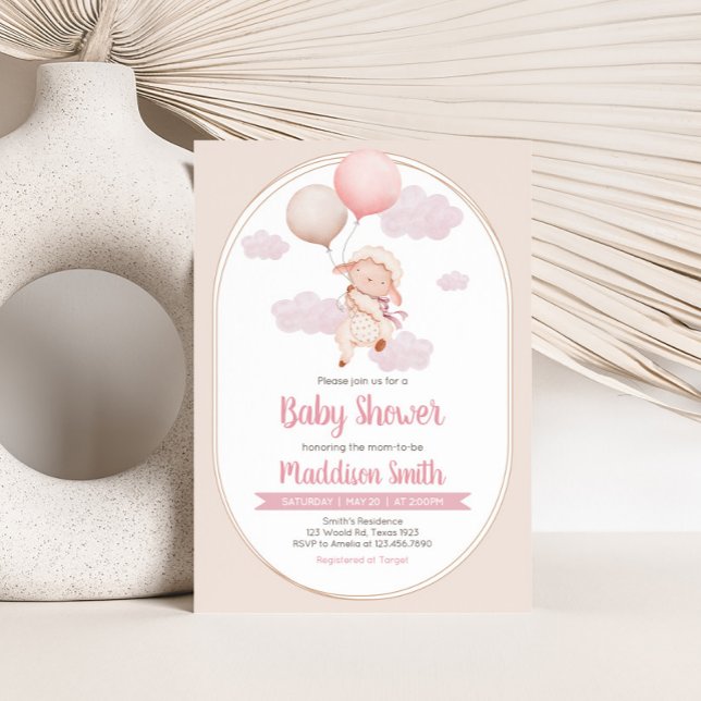 Pink Little Lamb Baby Shower Invitation (Lamb Baby Shower Invitation)