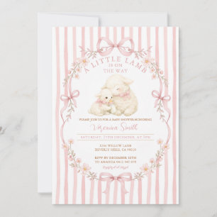 Pink Little Lamb Baby Shower Stripes Invitation