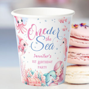 Pink Little Mermaid 1st Birthday Paper  Cups