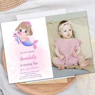 Pink Little Mermaid Birthday Invitation with Photo