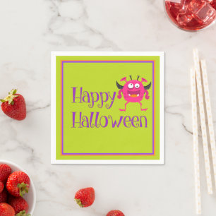 Pink Little Monster Halloween Fun Kids Napkin