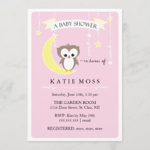 Pink Little Owl Baby Shower Invitation