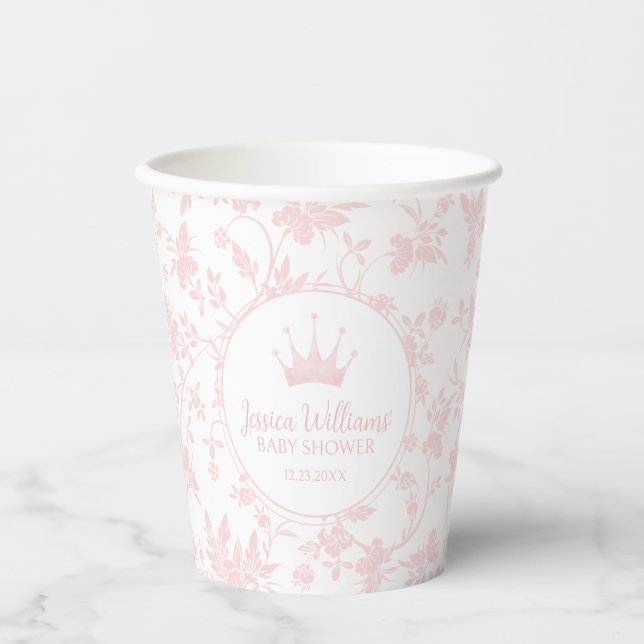 Pink little princess baby girl shower paper cups (Front)