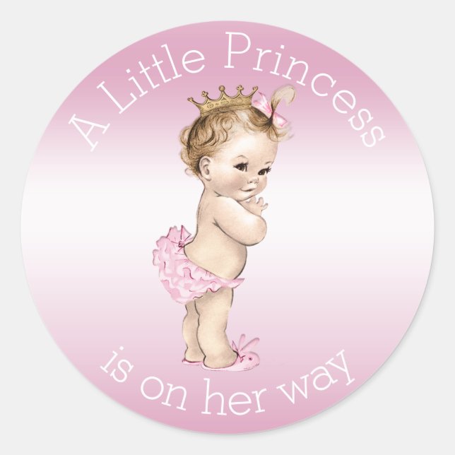 Pink Little Princess Baby Shower Classic Round Sticker (Front)