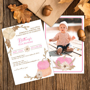 Pink Little Pumpkin 1st Birthday Invite