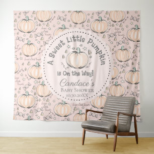Pink Little Pumpkin Autumn Baby Shower Backdrop Tapestry