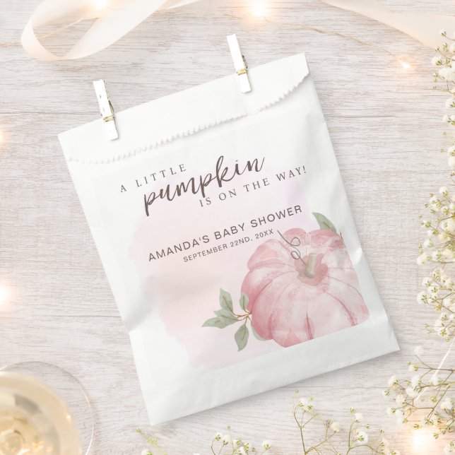 Pink Little Pumpkin Autumn Fall Baby Shower Favour Bag (Clipped)