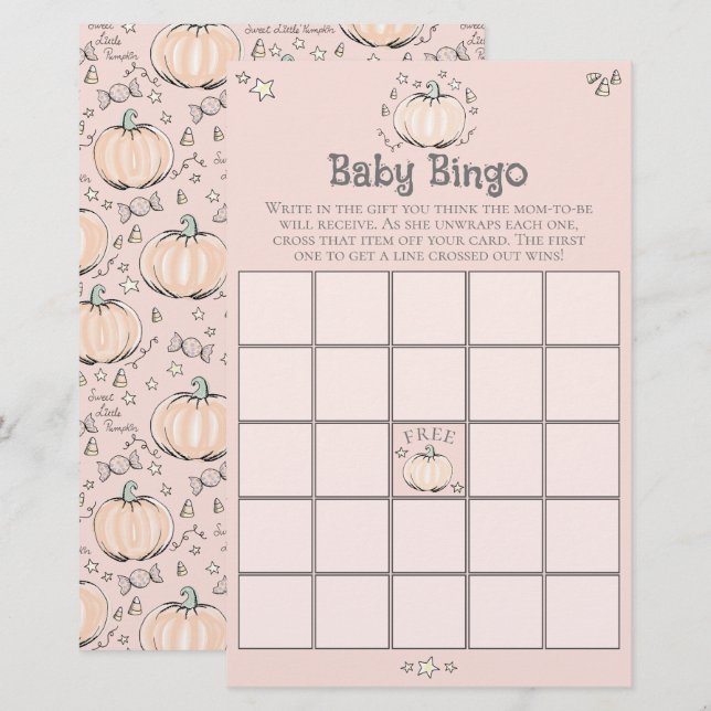 Pink Little Pumpkin Baby Bingo Baby Shower Game (Front/Back)
