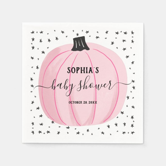 Pink Little Pumpkin Baby Shower Napkins (Front)