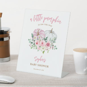 Pink Little Pumpkin Baby Shower Pedestal Sign