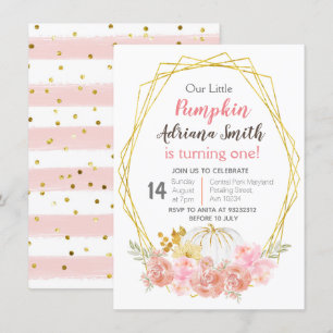 Pink Little Pumpkin Fall Birthday Autumn Invitation