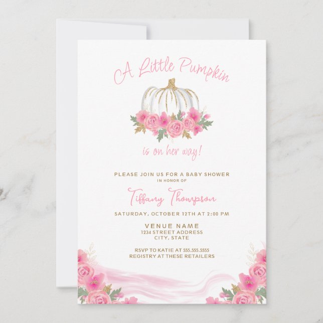Pink Little Pumpkin Fall Girl Baby Shower Invitation (Front)
