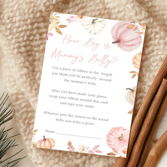 Pink Little Pumpkin Fall How Big Is Mommy's Belly (Girl Little Pumpkin Fall Baby Shower How Big Is Mommy's Belly Game)