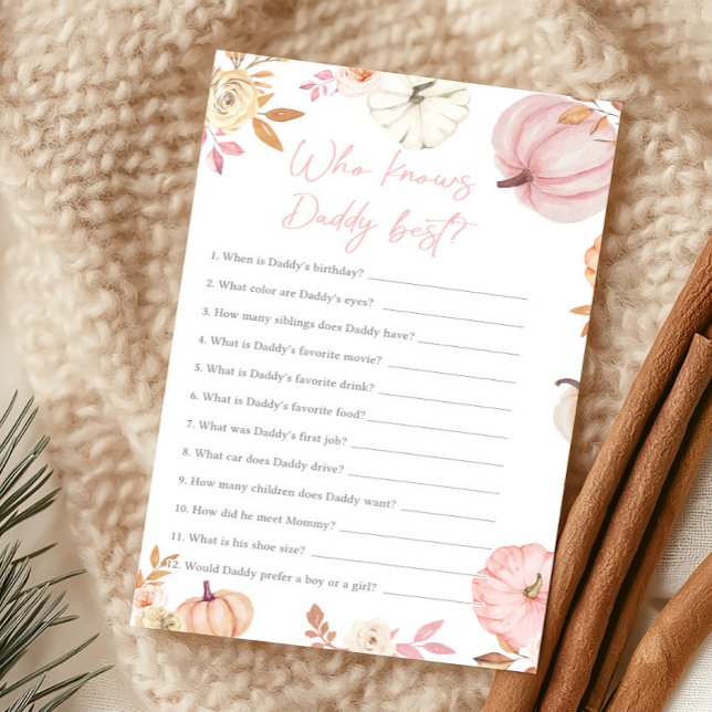 Pink Little Pumpkin Fall Who Knows Daddy Best (Girl Little Pumpkin Fall Baby Shower Who Knows Daddy Best Game)