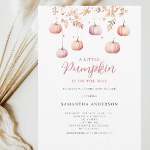 Pink Little Pumpkin Girl Autumn Baby Shower Invitation
