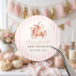 Pink Little Pumpkin Girl Baby Shower Paper Sticker