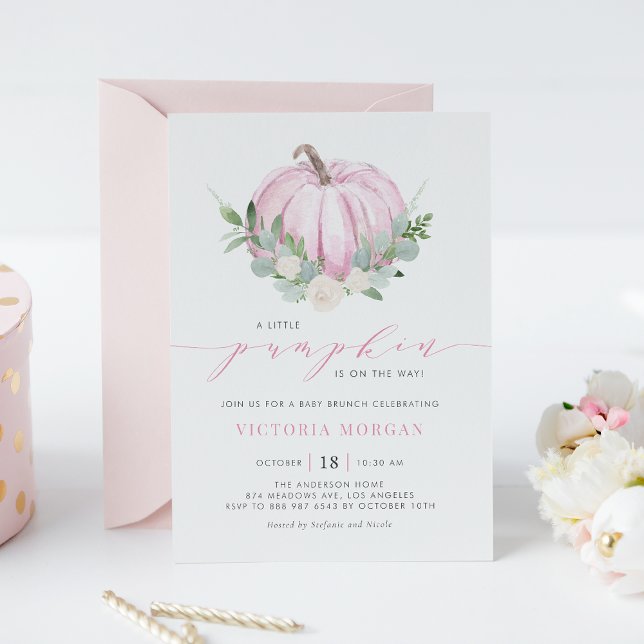 Pink Little Pumpkin It's a Girl Autumn Baby Brunch Invitation (Creator Uploaded)