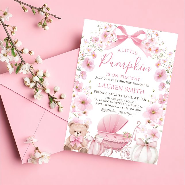 Pink Little Pumpkin on the way Baby Shower Invitation (Creator Uploaded)