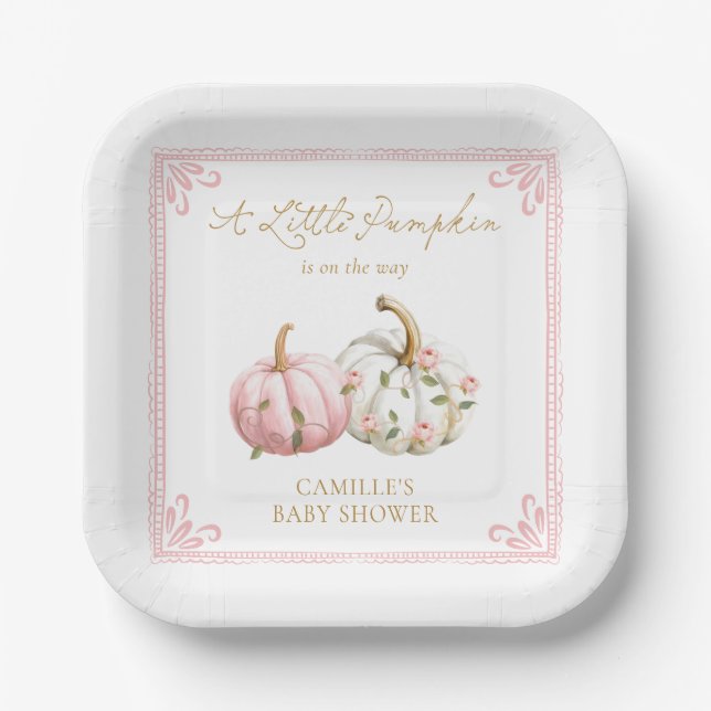 Pink Little Pumpkin Party Plates (Front)